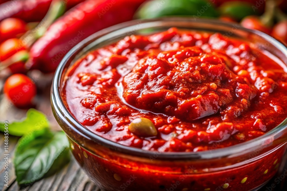 Close-up Texture of Delicious Adjika Sauce, Vibrant Red Spice Paste Background Close-up Texture of Delicious Adjika Sauce, Vibrant Red Spice Paste Background