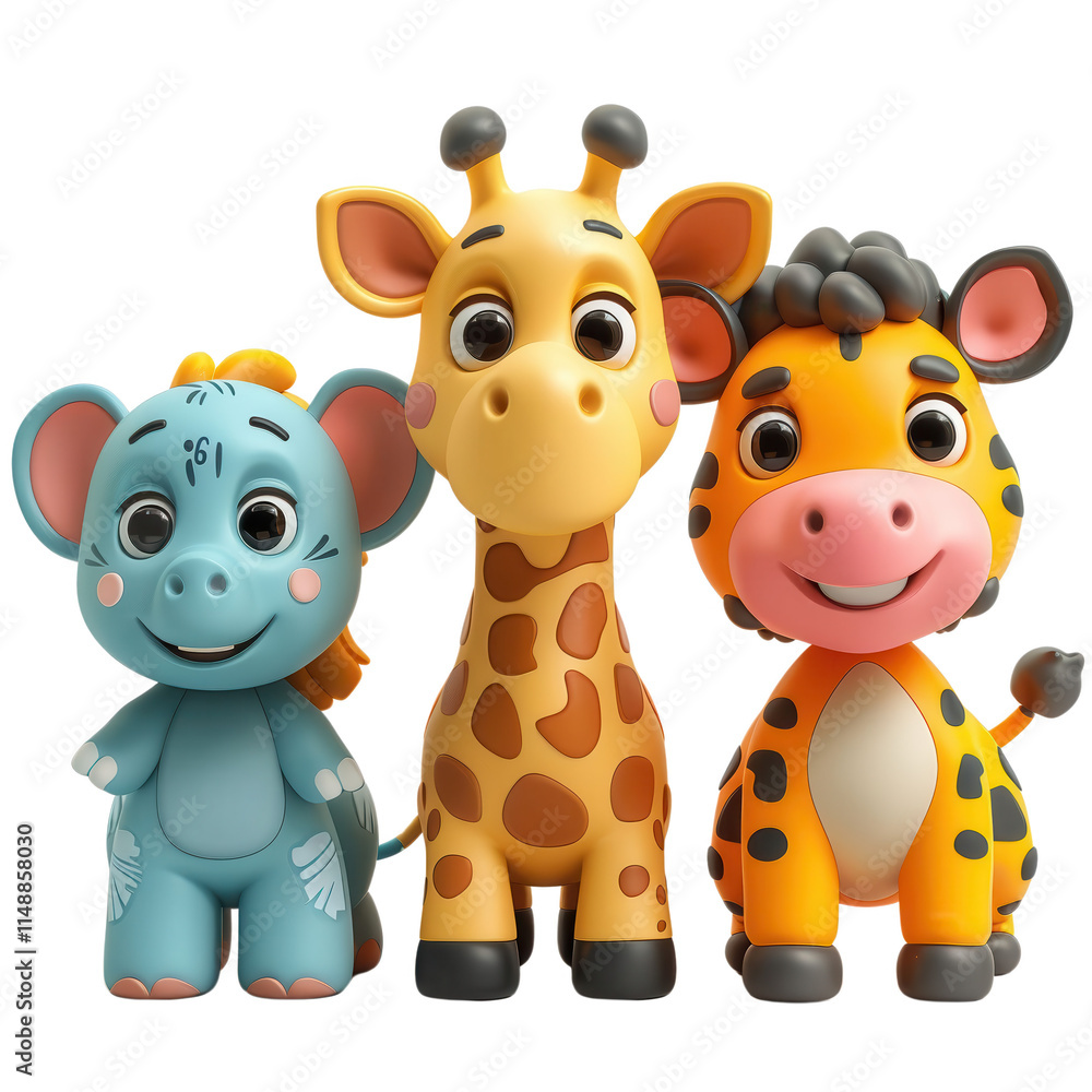 Three stuffed animals, a giraffe, a giraffe and a giraffe Three stuffed animals, a giraffe, a giraffe and a giraffe