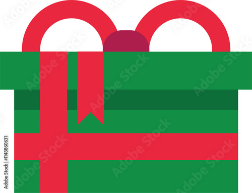 Green Christmas gift box wrapped with red ribbon and bow, representing the festive spirit of giving and celebration during the holiday season