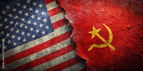 Cold War Confrontation: USSR vs. USA Flags, Conceptual Photography