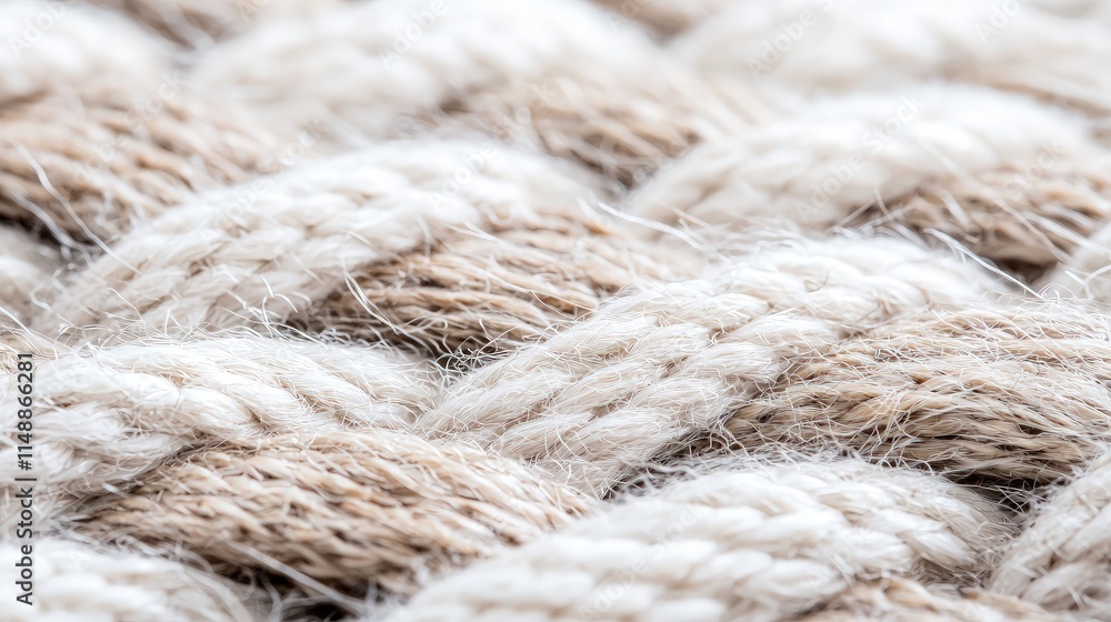 Close-up of textured beige and white knitted fabric. Close-up of textured beige and white knitted fabric.