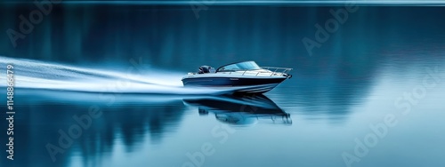 Boat speed speedboat yacht sea water motor luxury wave motorboat. Ocean boat speed summer speedboat circle power view cruise nature aerial above ship drive blue life fast wake splash sunset expensive. photo