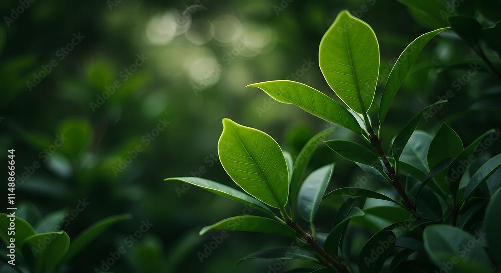 Fototapeta premium Green leaves nature background can be utilized as wallpaper, screensaver, brochure cover, or as a background for presentations and articles, while also providing copy space for text.