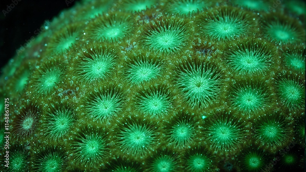Fototapeta premium Vibrant green star coral with tiny polyps basking in filtered light
