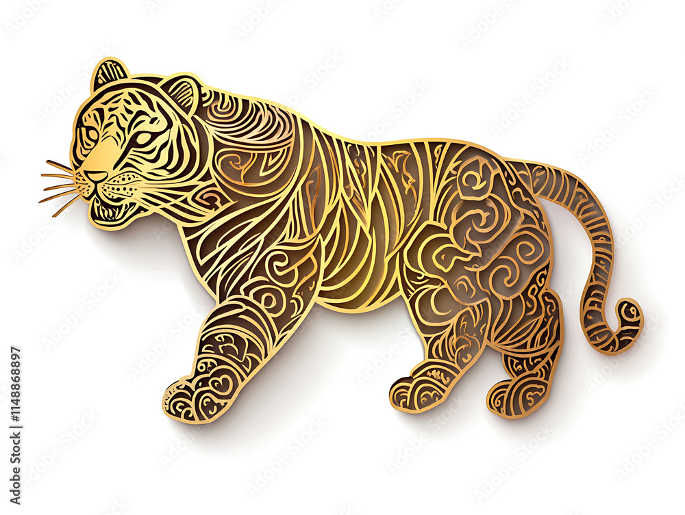 Fototapeta premium Tiger gold shapped Chinese zodiac on white background