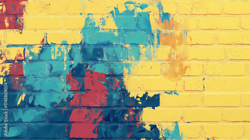 Yellow or auric painted brick wall generative ai. auric. illustration. Auric. Illustration photo