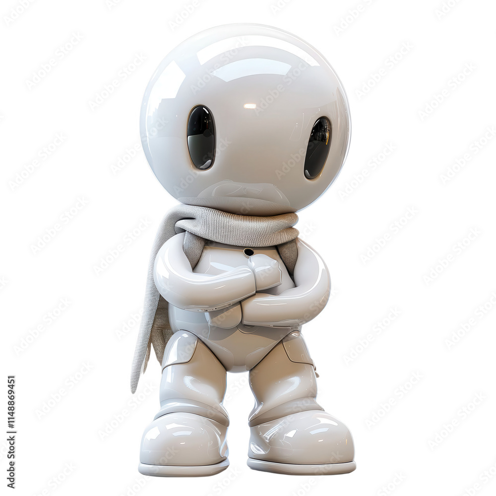 Fototapeta premium The robot has a serious expression on its face, and it is looking down