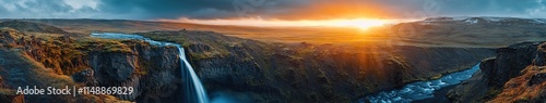 Perfect view of famous powerful Gljufrabui cascade in sunlight photo