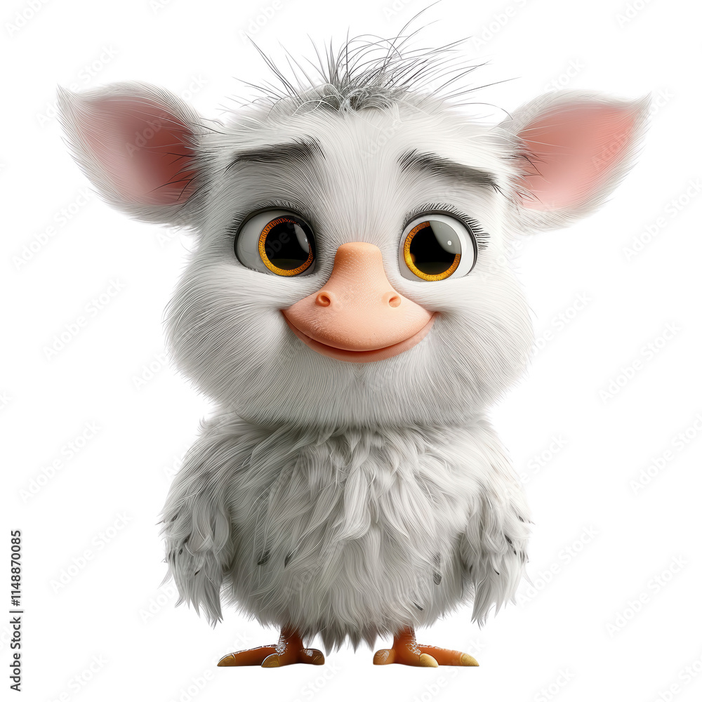 A cute white bird with a pink nose and yellow eyes A cute white bird with a pink nose and yellow eyes