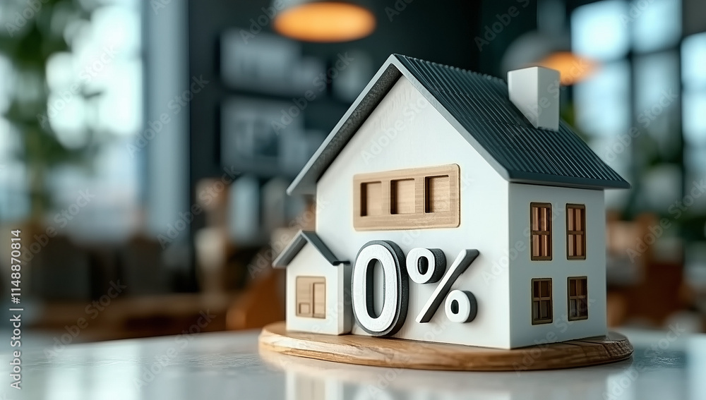 Decorative Model House with Zero Percent Sign – Symbolizing Attractive Mortgage Offers for Homebuyers in Today’s Market Decorative Model House with Zero Percent Sign – Symbolizing Attractive Mortgage Offers for Homebuyers in Today’s Market