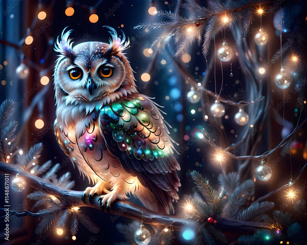 owl on the night sky, surrealism, parallel universe, winter, abstraction, new year holiday owl on the night sky, surrealism, parallel universe, winter, abstraction, new year holiday