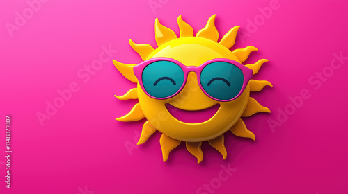 Smiling Sun Wearing Sunglasses, Illustration Style Is Clean, Iconic, It Feels Impactful Fun Funky And Modern, Flat Icon, Smiley, Tribal, Background Banner Or Ad.