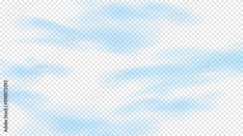Vector illustration. Soft blue color clouds layer on transparent background. Light, airy design backdrop. Graphic elements for web banner. Realistic cloudy sky with copy space for text.