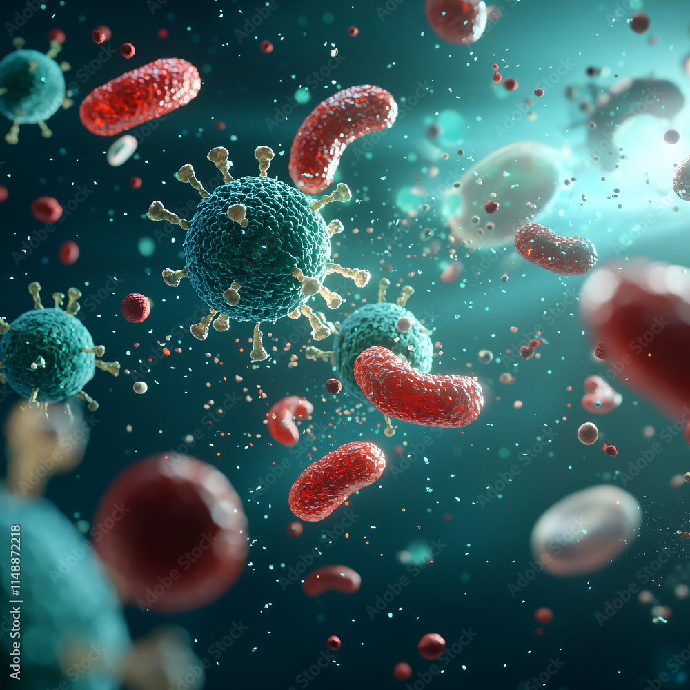 cancer cells attacking healthy cells, with sharp contrasts and vibrant colors to emphasize the cellular interaction. cancer cells attacking healthy cells, with sharp contrasts and vibrant colors to emphasize the cellular interaction.