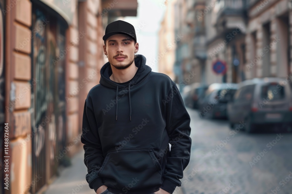 Mockup of man in black hoodie with space for logo. Mockup of man in black hoodie with space for logo.