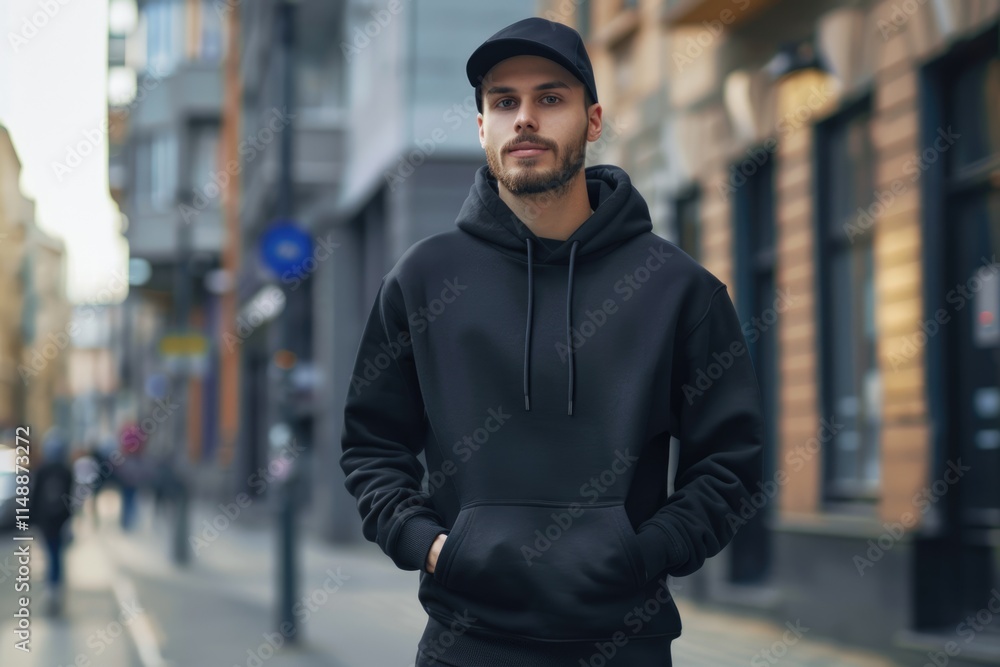 Mockup of man in black hoodie with space for logo. Mockup of man in black hoodie with space for logo.