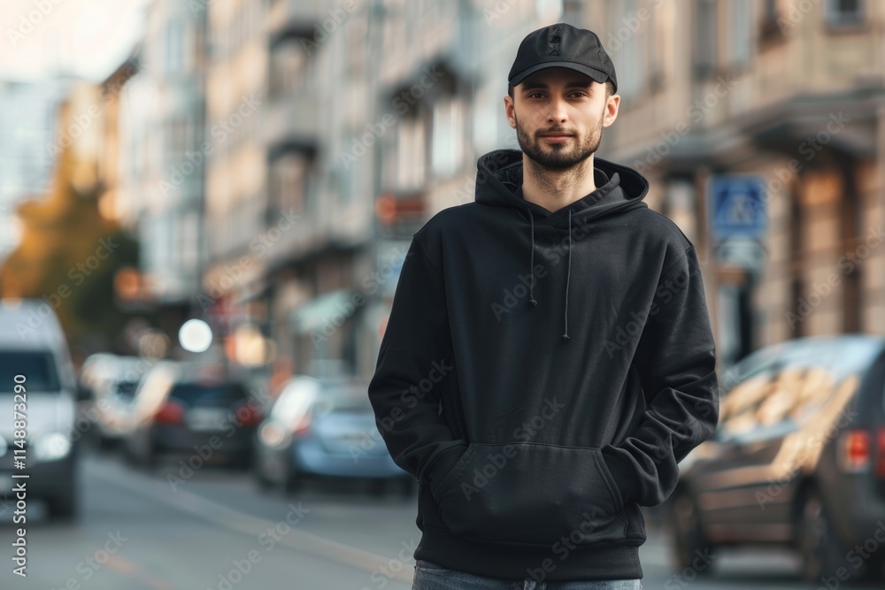 Mockup of man in black hoodie with space for logo. Mockup of man in black hoodie with space for logo.