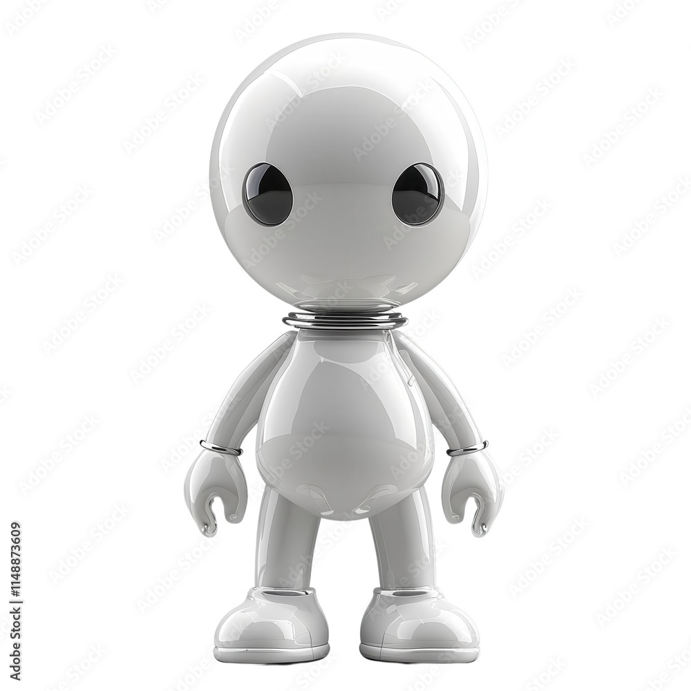 A white robot with black eyes stands on a white background A white robot with black eyes stands on a white background