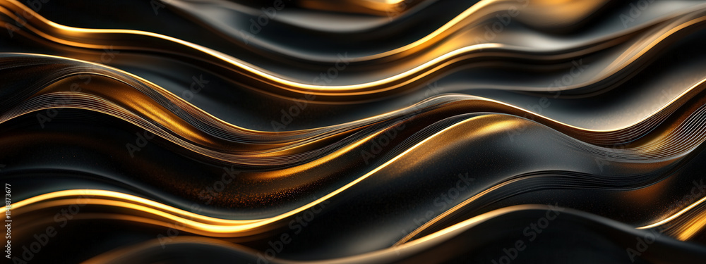 Abstract wavy lines in golden hues over a dark background, dynamic and luxurious Abstract wavy lines in golden hues over a dark background, dynamic and luxurious