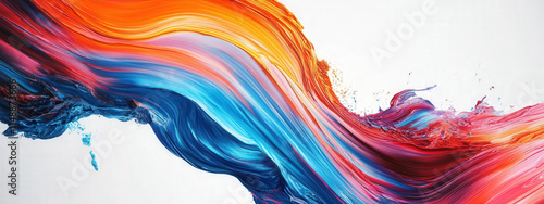 Abstract oil paint strokes in bold colors on a white canvas, dynamic and artistic