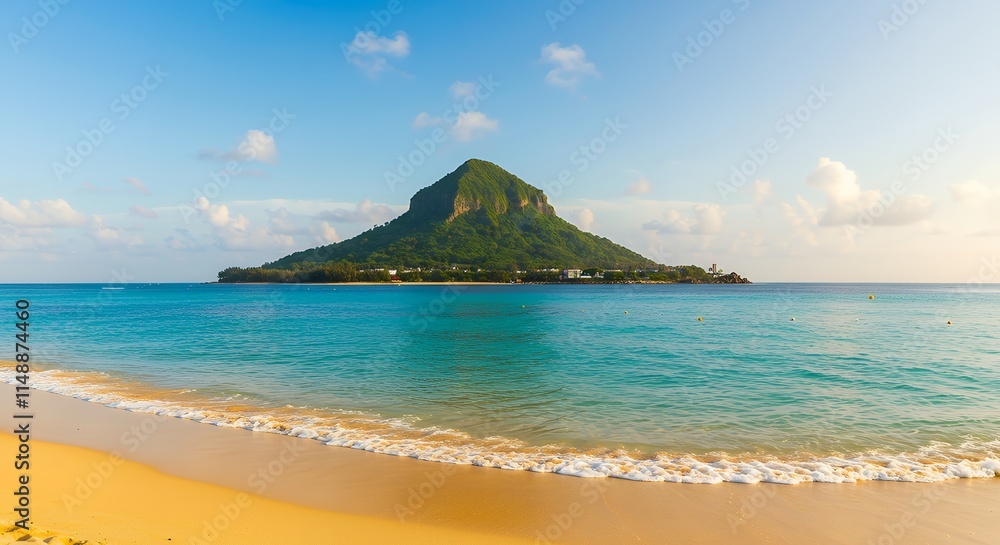 Sandy tropical beach with island on background. Sandy tropical beach with island on background.