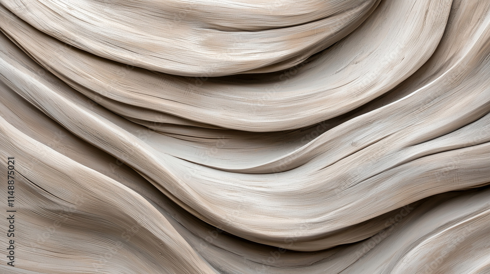 Obraz premium An artistic depiction of driftwood, with soft, weathered gray tones, smooth curves, and intricate grain patterns shaped by the natural forces of water and wind.