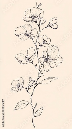 Wallpaper Mural Hand-drawn botanical sketch of blooming flowers Torontodigital.ca