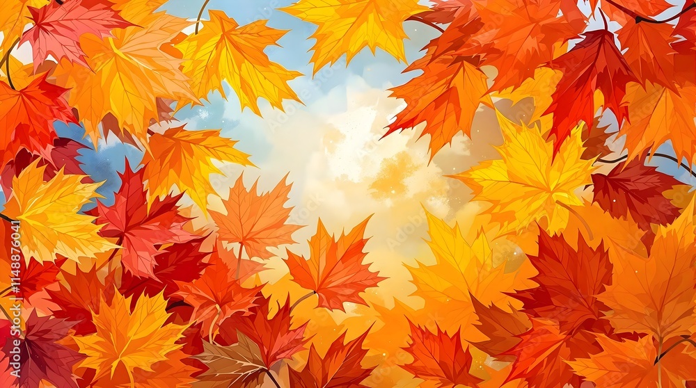 Vibrant Autumn Foliage with Red and Yellow Maple Leaves Vibrant Autumn Foliage with Red and Yellow Maple Leaves