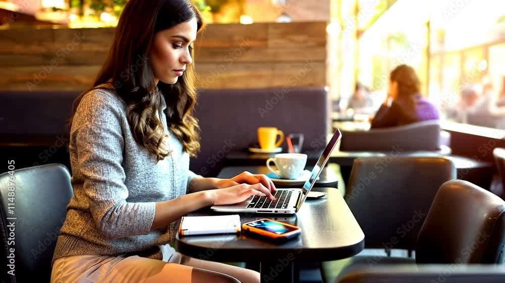 A woman is sitting at a table with a laptop in front of her A woman is sitting at a table with a laptop in front of her