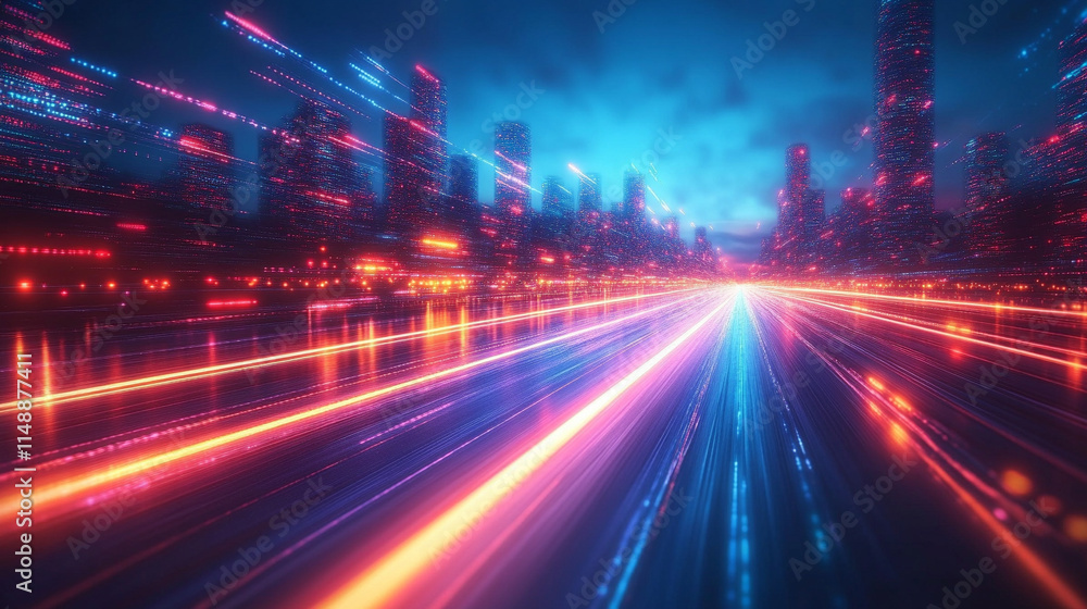 A mesmerizing 3D illustration of abstract flight through a retro neon hyper-warp space tunnel, evoking the chaos of blurred motion, infinite possibilities, and dynamic contrasts in a surreal, futurist A mesmerizing 3D illustration of abstract flight through a retro neon hyper-warp space tunnel, evoking the chaos of blurred motion, infinite possibilities, and dynamic contrasts in a surreal, futurist