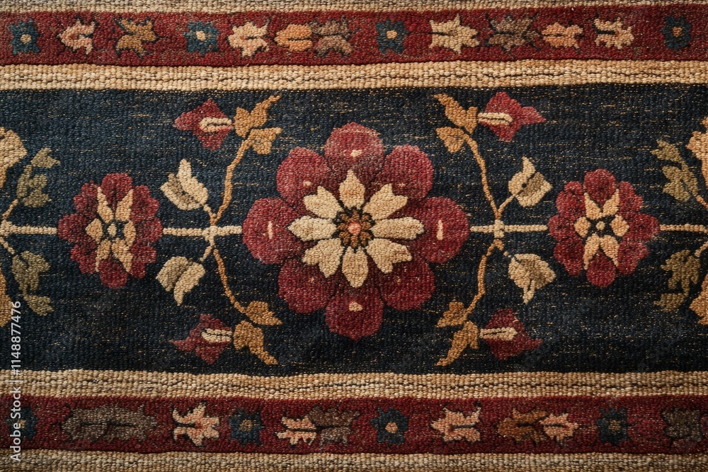 Intricate floral design woven into a traditional oriental rug, showcasing craftsmanship and cultural artistry Intricate floral design woven into a traditional oriental rug, showcasing craftsmanship and cultural artistry