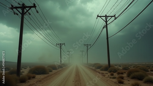 Dark Stormy Sky Over an Isolated Road With Telephone Poles

 photo