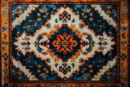 Close-up of a vibrant persian rug, highlighting intricate patterns and rich colors, evoking a sense of tradition and craftsmanship