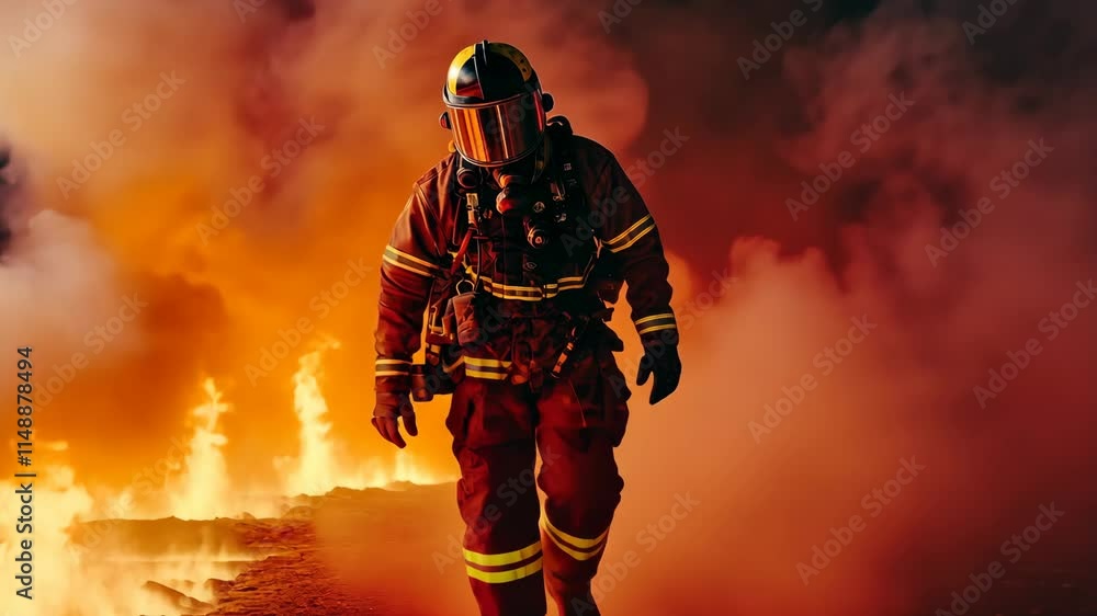 Firefighter Walking Through Raging Flames
Firefighter Walking Through Raging Flames