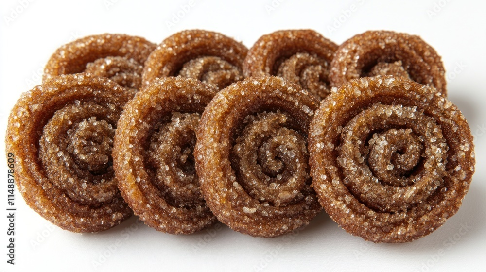 Fototapeta premium Sweet brown sugar coated spiral cookies on white.