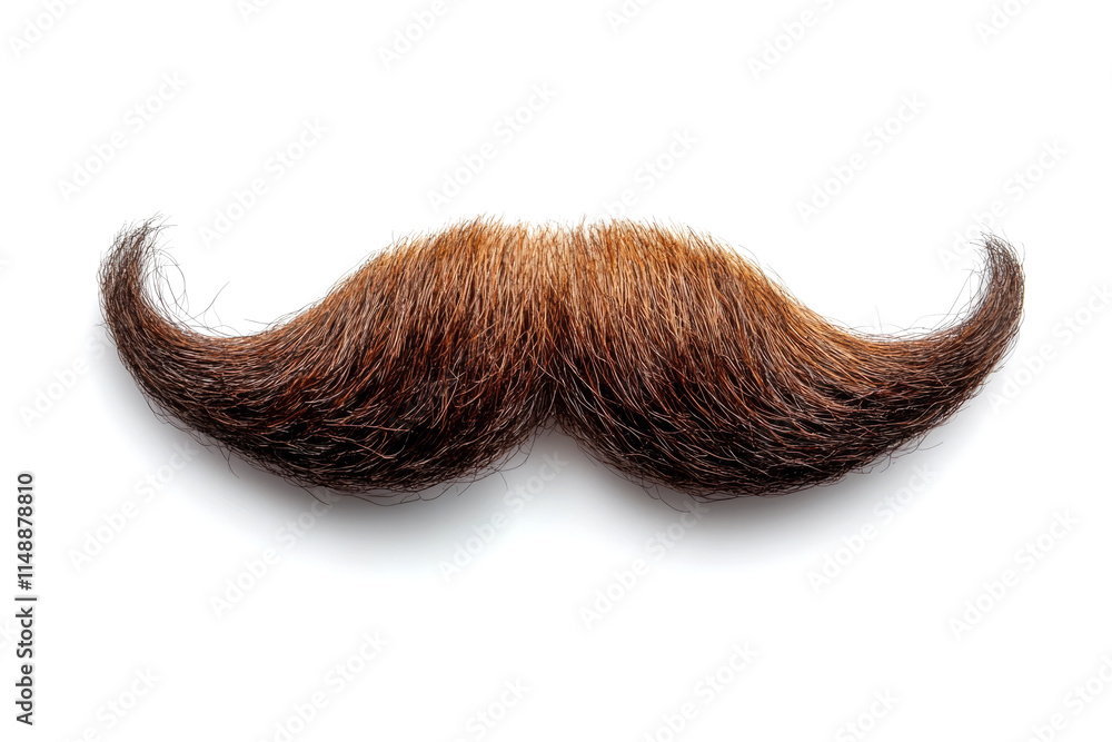 Thick brown handlebar mustache on white background, perfect for disguise or costume Thick brown handlebar mustache on white background, perfect for disguise or costume