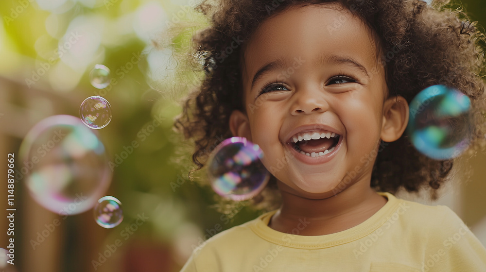 A cheerful child laughing and playing with bubbles, with colorful bubbles floating around in soft focus, set against a bright and airy garden backdrop. A cheerful child laughing and playing with bubbles, with colorful bubbles floating around in soft focus, set against a bright and airy garden backdrop.