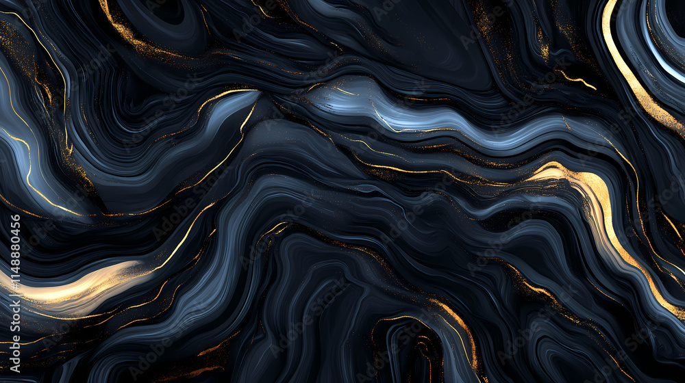 Obraz premium Black obsidian rock texture background, natural wave patterns in a stone, dark stone with cracks, dark stone texture. obsidian. illustration. Obsidian. Illustration