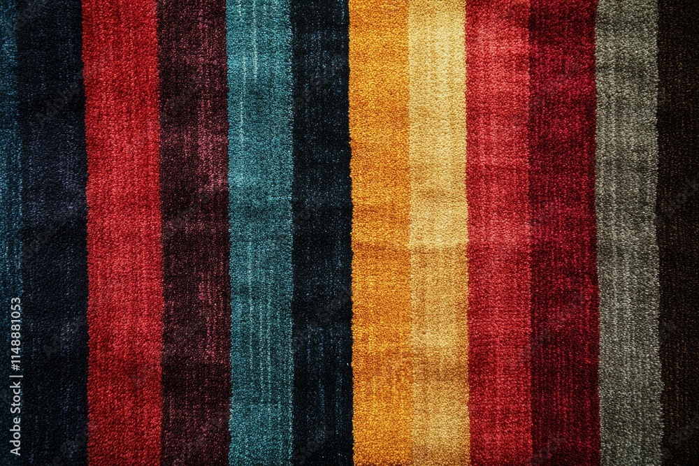Close-up view of a vibrant striped carpet showcasing a vertical pattern, ideal for backgrounds and design projects Close-up view of a vibrant striped carpet showcasing a vertical pattern, ideal for backgrounds and design projects
