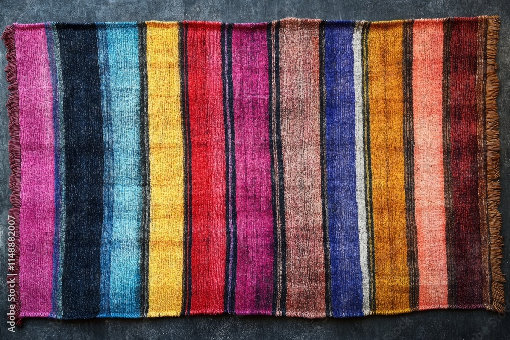 Woven textile displaying a vibrant spectrum of colors, adding a touch of warmth and artistry to any space