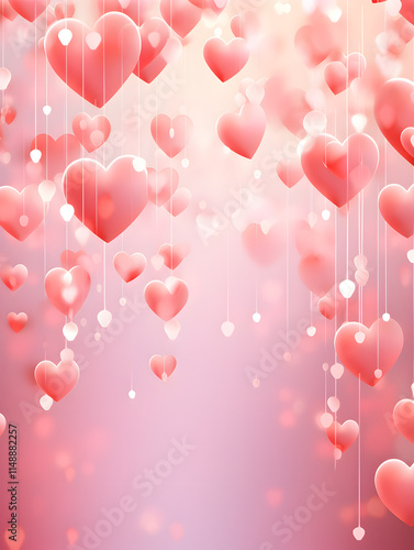 Abstract background with hanging pink hearts  
