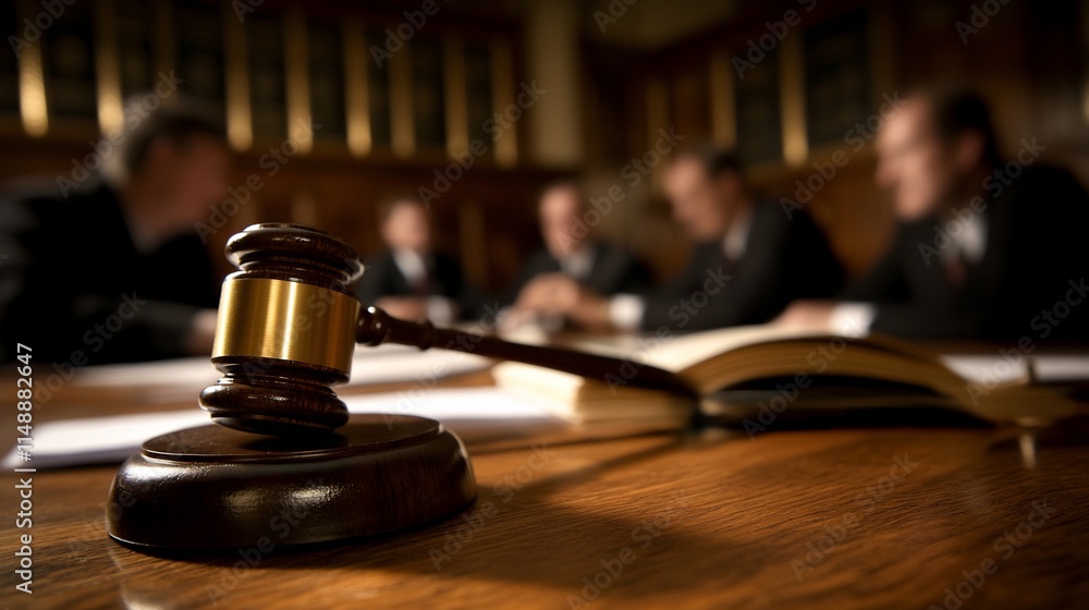 A gavel rests on a table in a courtroom, symbolizing justice and legal proceedings. A gavel rests on a table in a courtroom, symbolizing justice and legal proceedings.