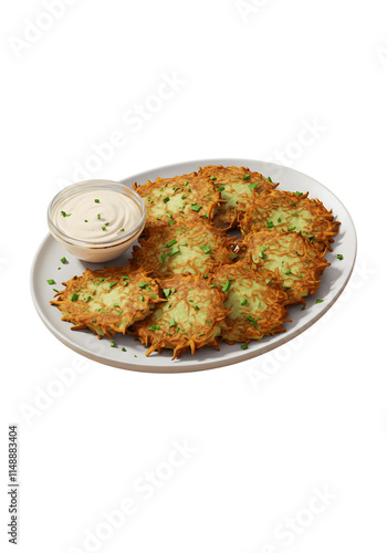 Hanukkah celebration, Latkes Potato pancakes on isolated background png photo