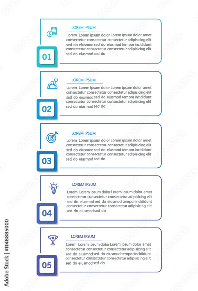 Business infographic template with 5 options or steps. Can be used for workflow layout, diagram, annual report, web design
Business infographic template with 5 options or steps. Can be used for workflow layout, diagram, annual report, web design