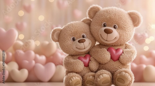 Adorable teddy bears with hearts