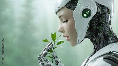 robotic environmentalists planting trees in deforested areas photo