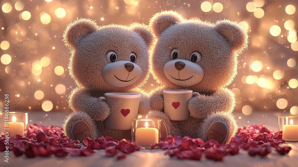 Fototapeta premium Two teddy bears sharing a cozy moment.