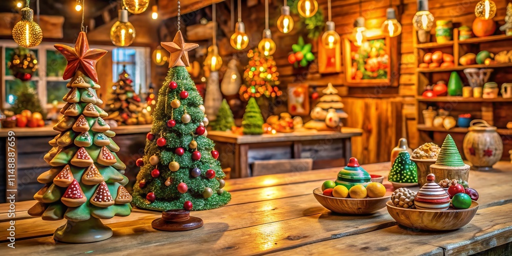 Cozy Christmas Shop Counter Display: Handmade Clay Ornaments & Festive Decorations Cozy Christmas Shop Counter Display: Handmade Clay Ornaments & Festive Decorations