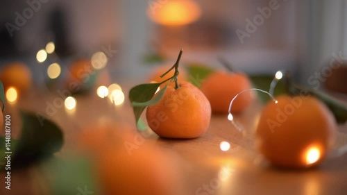 Vibrant Tangerine Presented with Soft Lighting. New Year Atmosphere