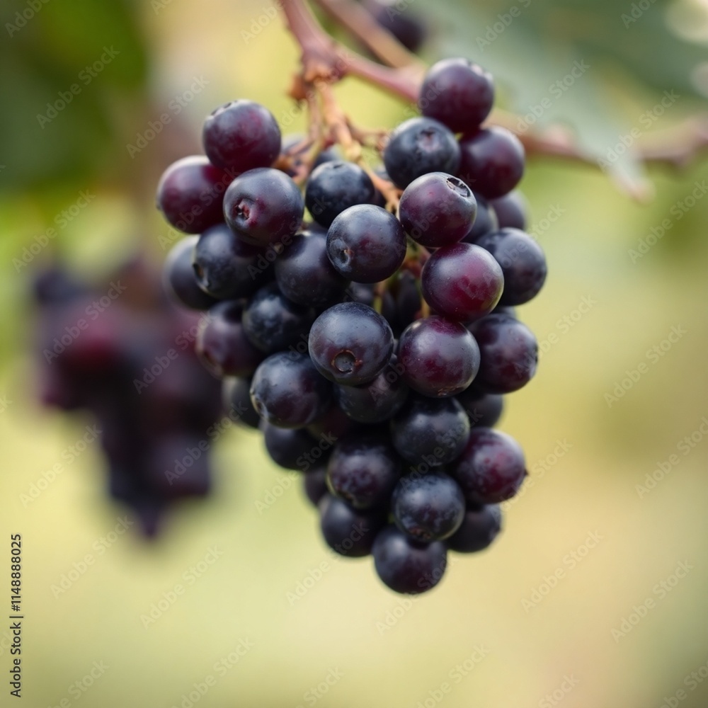 Black grapes in a soft, dreamy style. Hazy light gives a blurred background. Deep purple hues dominate the image. The overall impression is of gentle, subdued beauty Black grapes in a soft, dreamy style. Hazy light gives a blurred background. Deep purple hues dominate the image. The overall impression is of gentle, subdued beauty
